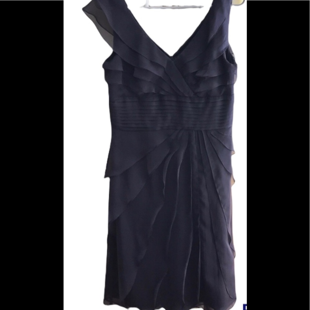 Adrianna Papell grey ruffle dress cocktail Sz S